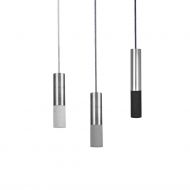 KNALLA 23 Zylindrische Beton Pendellampe mit Metall Zylindrisches Pendel in Grau und Anthrazit.