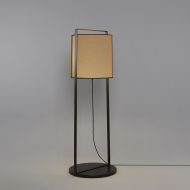 MOLACO Schlichte Bodenstehleuchte mit Stoffschirm Feine Netzstruktur Schwarz auf Beige.