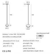 MUSE Kleine Pendelleuchte Schwarz u. Glas Abmessungen der beiden Pendelleuchten.