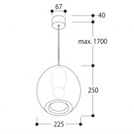 OLIJF Pendelleuchte mit ovalem Glas Abmessung der Pendelleuchte.