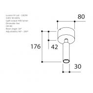 NOBEL ELBOW Dreh- und schwenkbarer LED Deckenspot Abmessung des kleinen LED Deckenspots.