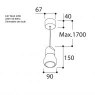 KALEBAS Design Pendelleuchte mit Eichenholz Abmessung der Pendelleuchte.