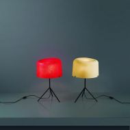 OLA Tischlampe OLA wei und rot beleuchtet.