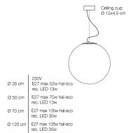 LUNA Mond-Leuchte aus weiem Kunstharz in vier Gren Abmessungen der Kugellampe LUNA.