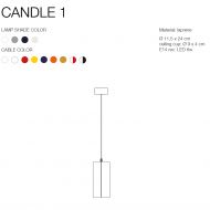 CANDLE 1 Design Pendelleuchte zylindrisch Abmessung und Farben der Pendelleuchte.