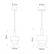 REFLECTIONS Pendelleuchte mit drei Messing oder Zinn Zylindern im dnischen Stil Abmessungen der Leuchten M und L.