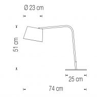 EXCENTRICA Sweeping table lamp with textile shade and marble base Abmessungen der Textiltischleuchte.