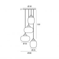 LEGR 4er Kaskade Rauchglas-Pendelleuchte mit LED Abmessung der Rauchglas-Leuchte.