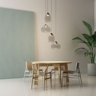 LEGR 4er Kaskade Rauchglas-Pendelleuchte mit LED Zartes Rauchglas an LED Pendel in Schwarz/Messing.