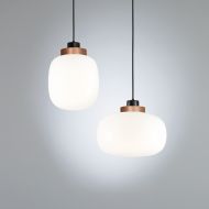 LEGR 4er Kaskade Rauchglas-Pendelleuchte mit LED Glasvariante Opal mit Kupfer-Ring.