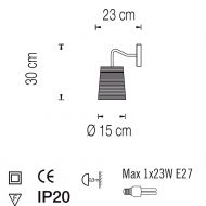 TALI Kleine Wandleuchte mit Kordel-Lampenschirm Abmessungen der Wandleucht        e TALI.
