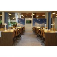 BUTTERFLY Elegant desk lamp with elongated metal shade Die Tischleuchte hier eingesetzt in eine Restaurant.