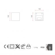 BUCI wall light made of lightweight concrete Abmessung der quadratischen Wandleuchte.