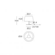 TAMBOR Tischleuchten mit farbigem Schirm Abmessungen der niedrigen Version.