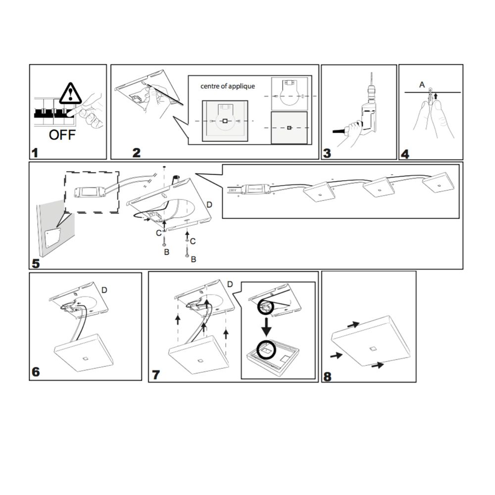 Rechteckige Deckenleuchte drei hocheffizienten LED Punkten