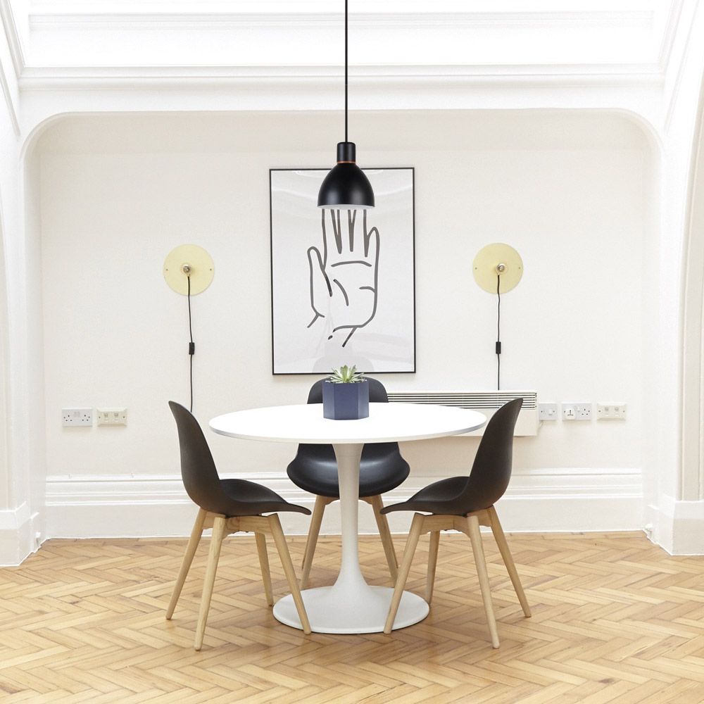 Kleine Pendellampe Mit Metallschirm Und Holz