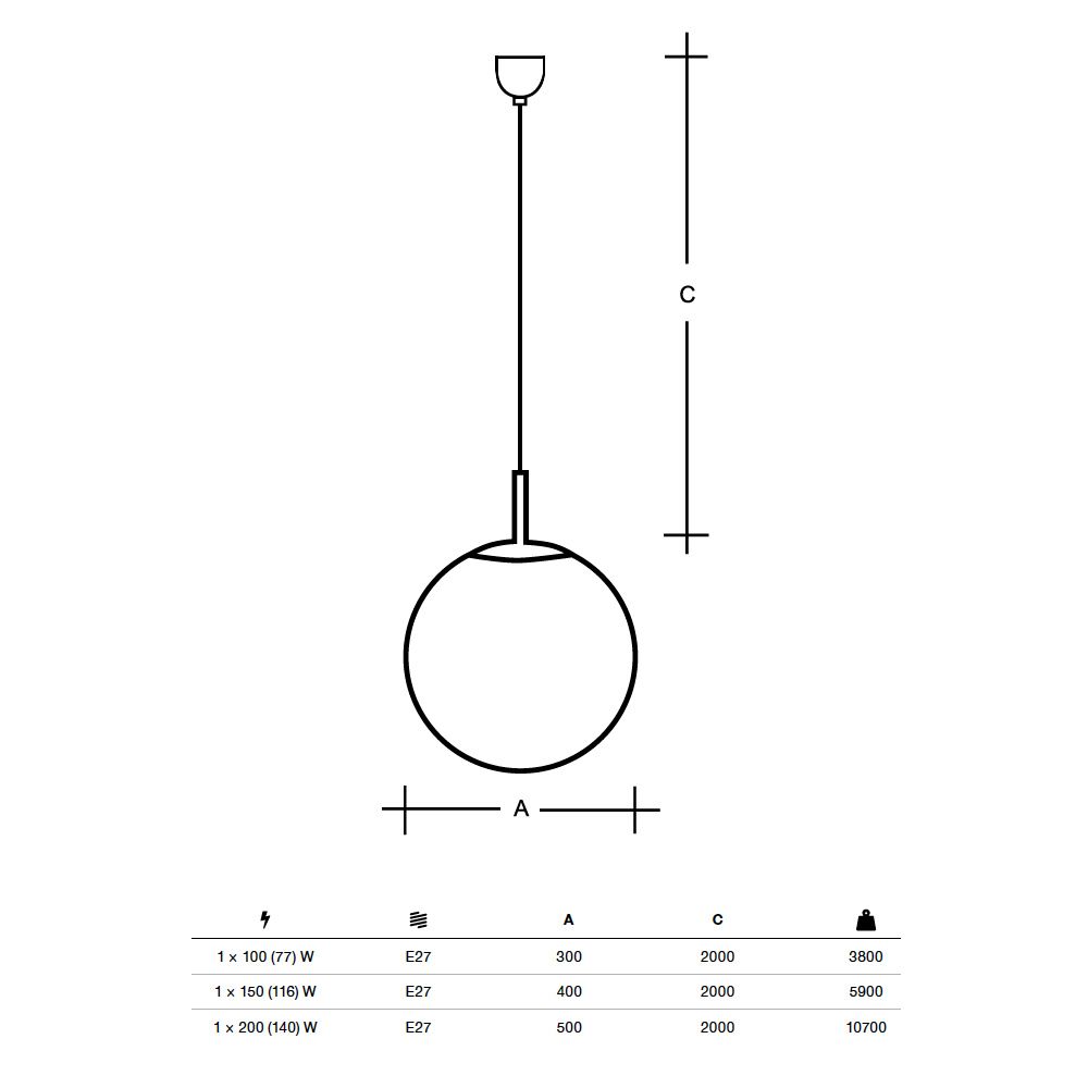 Pendelleuchte mit Kugelglas in 20, 30, 40 oder 50 cm Durchmesser