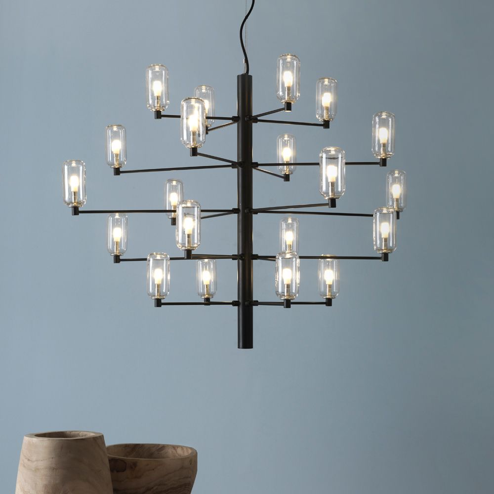 Großer Design Leuchter mit 20 Brennstellen aus Chrom oder in Schwarz