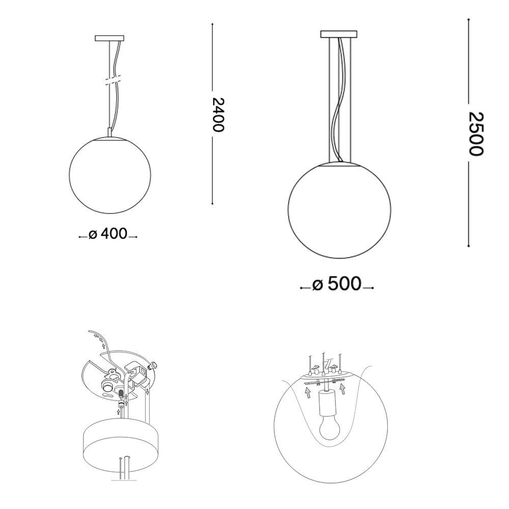 Kugel-Glas-Lampe mit großem Glasschirm 50 od. 40 von Dm cm