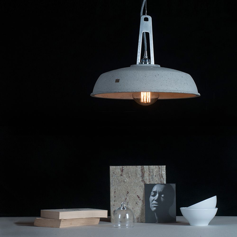 Industriedesign Beton Hangeleuchte Mit Edelstahl