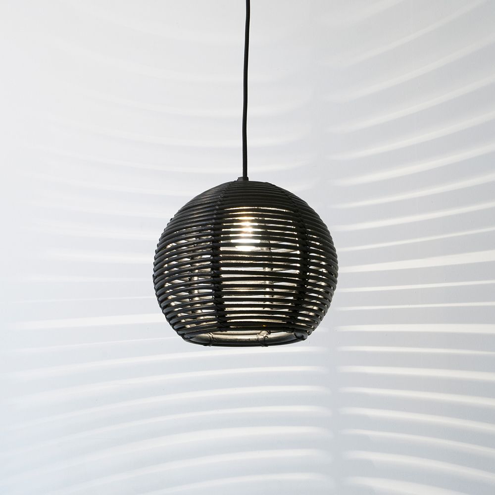 Hofstein Rattan-Hängelampe Schwarz – Retro-Rundpendelleuchte Für Wohn-/Schlaf-/Esszimmer, E27