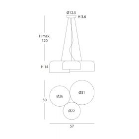 TARRO pendant light with three different sized round metal shades