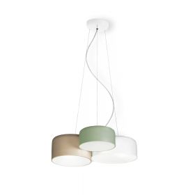 TARRO pendant light with three different sized round metal shades Helle, dimmbar Hängeleuchte, Weiß-Beige-Grün.