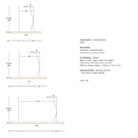 LINEA Lange schmale LED Linien-Pendelleuchte Abmessungen der langen Hngeleuchte.