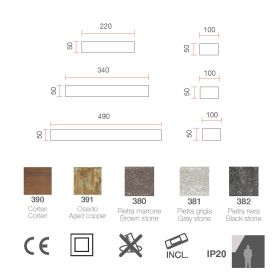 CLUB Bright LED wall light made of ceramic Abmessung der rechteckigen LED Wandleuchte.