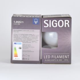 SIGOR Retrofit GLOBE dimmbar, E27 LED-Filament, Opal, ersetzt 75 Watt Glühbirne, EEK A++