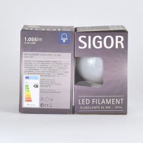 SIGOR Retrofit GLOBE dimmbar, E27 LED-Filament, Opal, ersetzt 75 Watt Glhbirne, EEK A++