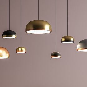 POLLY Halbrunde LED Stehleuchte mit Farbvariationen aus Messing oder Kupfer