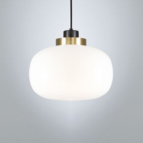 LEGR Opalglas-Pendelleuchte mit LED Pendelleuchte mit bauchigem Opalglas und Messing Dekor.