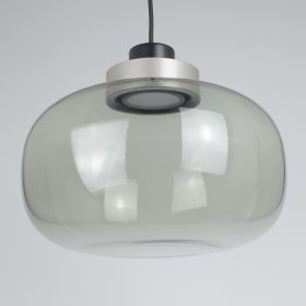 LEGR Opalglas-Pendelleuchte mit LED Lampenhalterung mit Ring in Perlgrau (Rauchglas).