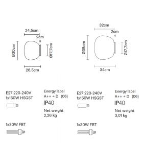 CLEA Italienische Wandleuchte mit Opalglas Abmessung der groen Variante mit E27 Sockel und IP40.