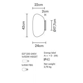 MAIOLE Italian wall light with opal glass Abmessung der weien Deckenleuchte.