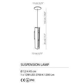 EXCALIBUR Exklusive Pendelleuchte italienisches Design Abmessungen des italienisches Lampenpendels.