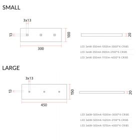 FLAT Flat 3-light LED ceiling light Lumen und Abmessung der beiden Deckenspots.