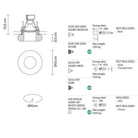 TONDO recessed spotlight with glass ring Abmessung der Einbauleuchte mit Glas Diffusor.