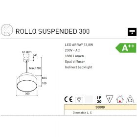 ROLLO Design Pendelleuchte mit Messing-Blende Abmessung der Designleuchte mit 30 cm .