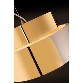 ROLLO design pendant light with brass shade Metallblende ber weiem Diffusor, plus schickes Messing-Element.