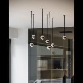 BERRIER JUNIOR Kleines, hochwertiges LED Pendel Schickes Ensemble der Leuchte, Oberflche Chrom (Abbildung der Einbauleuchte).