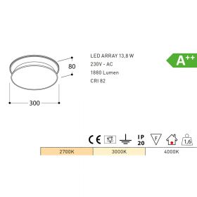DIABOLO Flat LED ceiling light Abmessung und Lumen der flachen Deckenleuchte.