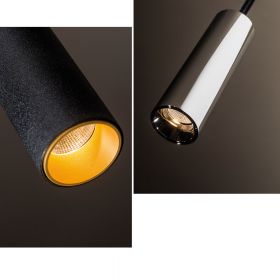 NOBEL PI Schlichtes, hochwertiges LED Pendel Das schwarze Pendel mit goldenen Fokus (Innenring) und die Oberflche Chrom.