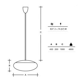 DAPHNE rod pendant light made of oval glass Abmessungen der Stab-Hängeleuchte.