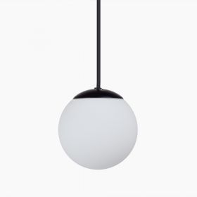 BETA Small globe light with matt opal glass Moderne, kleine Kugelleuchte, Halterung in Schwarz.