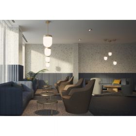 SOJUS Stab-Hngeleuchte mit halbrundem Glas Stimmiges, zeitgemes Design. Gute Ausleuchtung.
