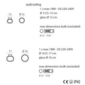 NABILA Kleine Glas-Deckenleuchte Abmessungen der Deckenleuchte.
