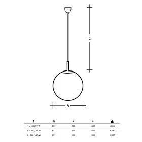 OPTIMO spherical glass pendant light with rod holder Abmessungen der kugelfrmigen Pendelleuchte.