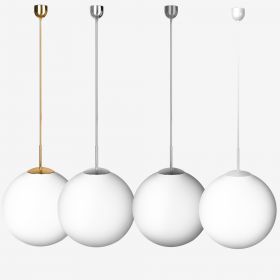 OPTIMO spherical glass pendant light with rod holder Die Stab-Halterung der Kugelleuchte in Messing, Chrom, Wei und Edelstahl.